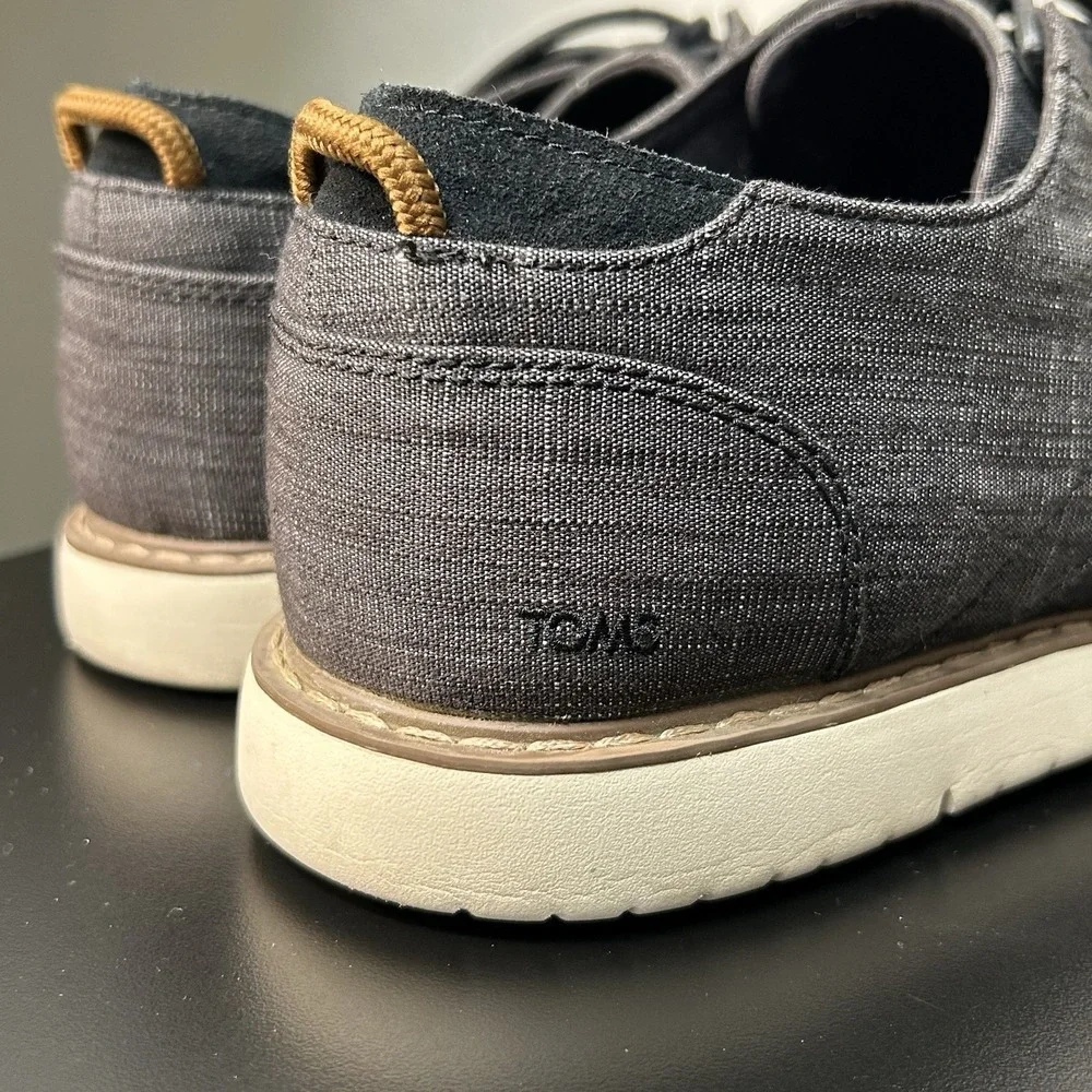TOMS Shoes Men's Navi‎ Oxford Sneakers Gray Canvas Lace Up Round Toe Shoes Sz 12